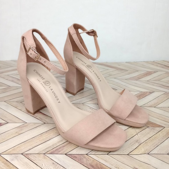 Chinese Laundry Womens Heeled Sandals Ankle Buckle Strap Suede Pink 6.5/37 - Picture 1 of 7